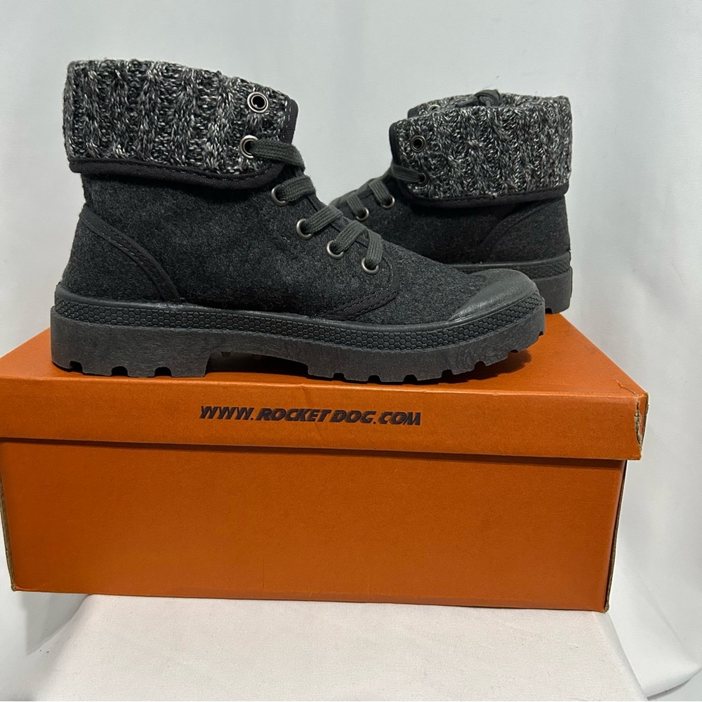 Rocket Dog Womens Pilot Ankle Boots Charcoal Grey Sz 6 New Faux Wool